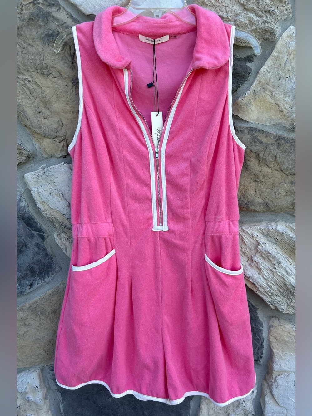 NEW Terry Cloth Athletic Romper Size L Pink Tennis Golf Country Club Preppy